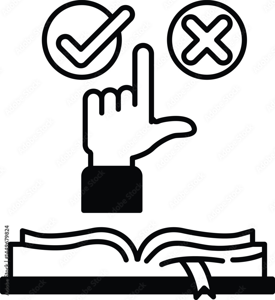 Poster hand pointing to a check mark and an x