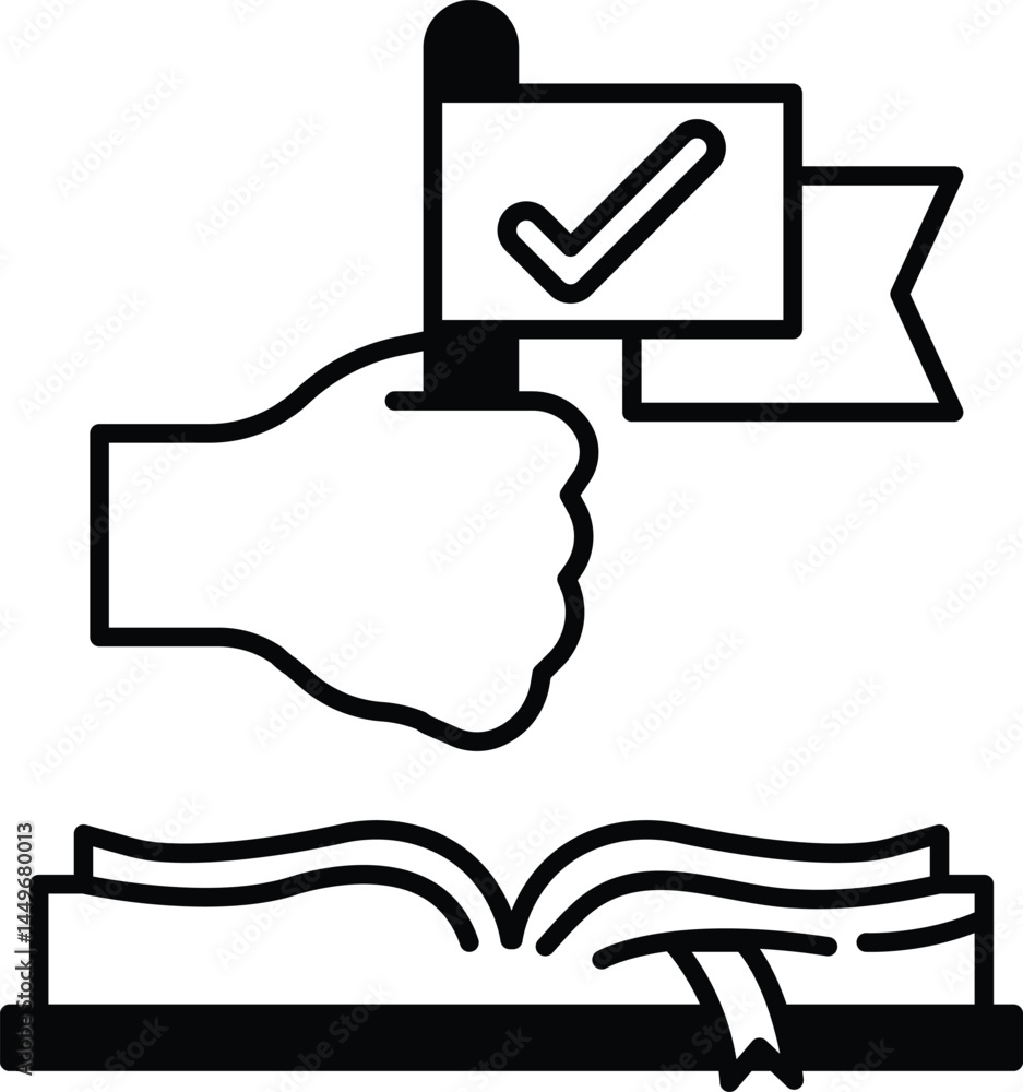 Poster hand holding a flag with a check mark on it