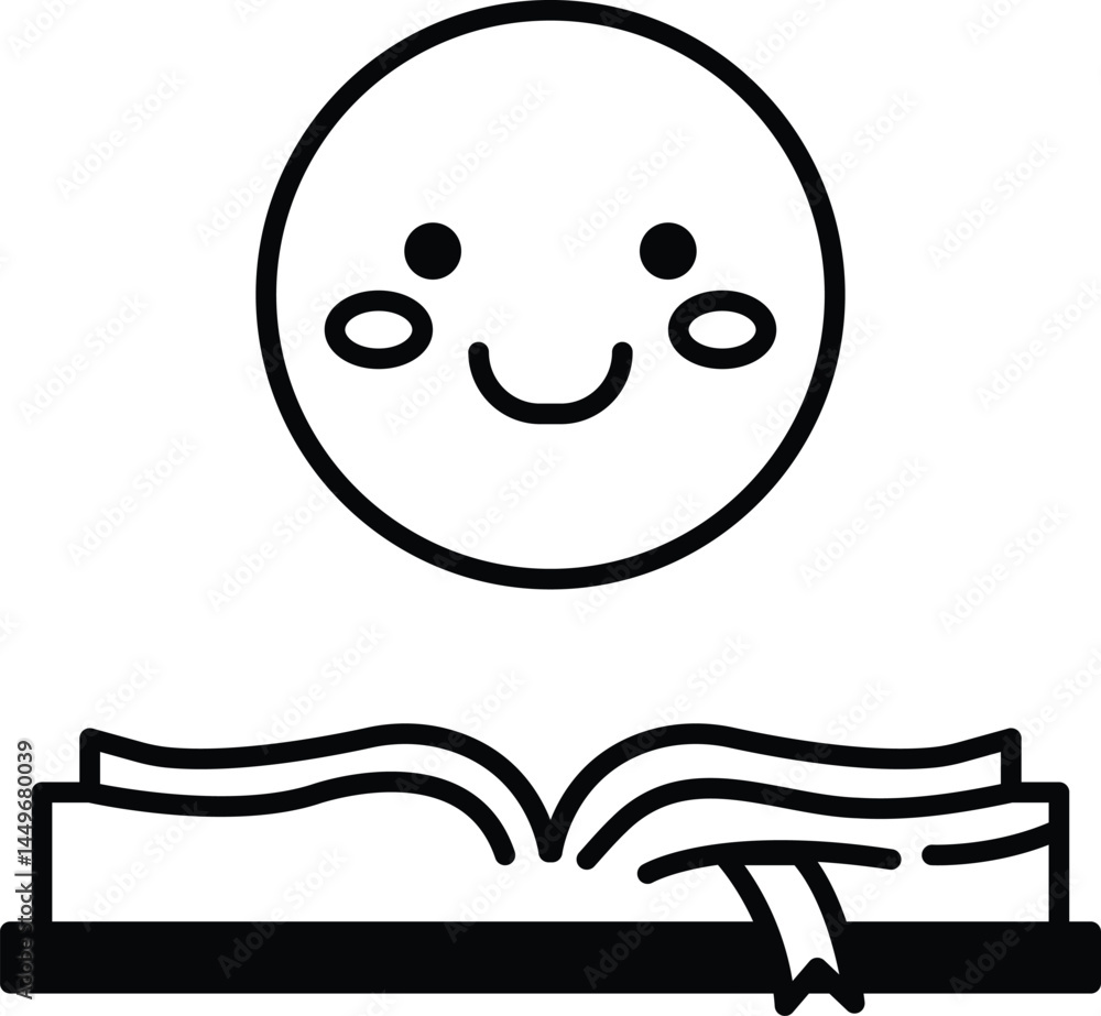 Poster smiling face is drawn on top of an open book