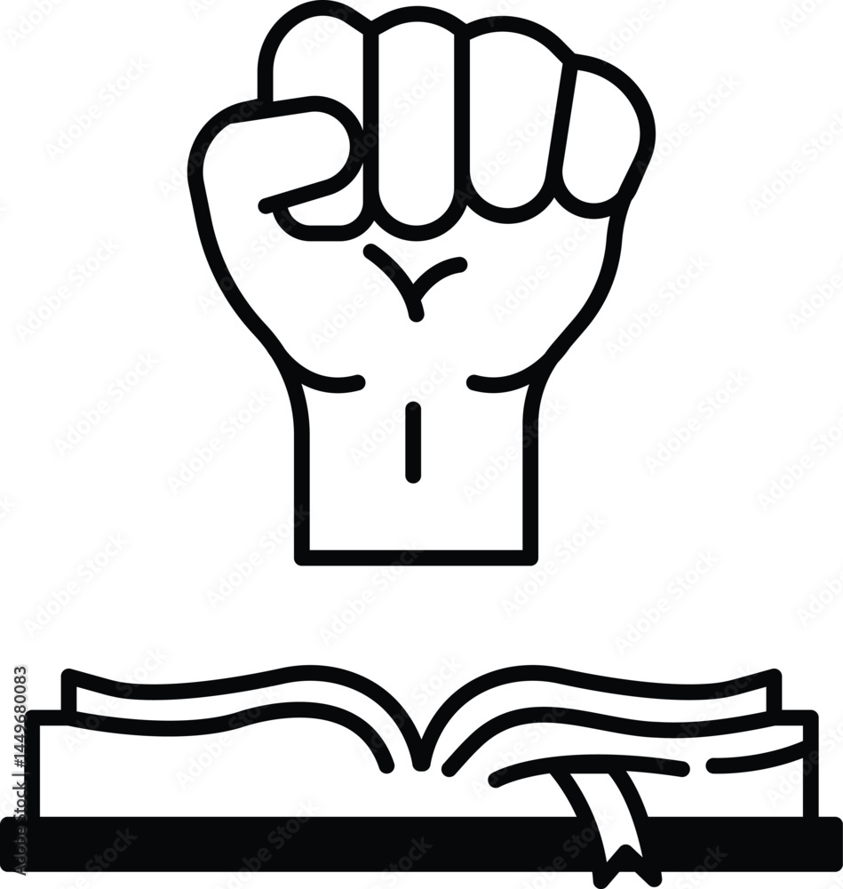 Poster fist is raised above an open book symbolizing the power of knowledge