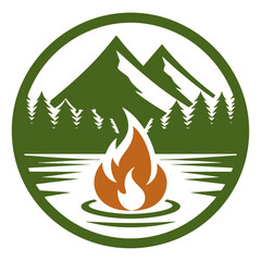Campfire by the Lake: Mountain Nature Scene