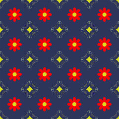 Abstract pattern with red flower on dark