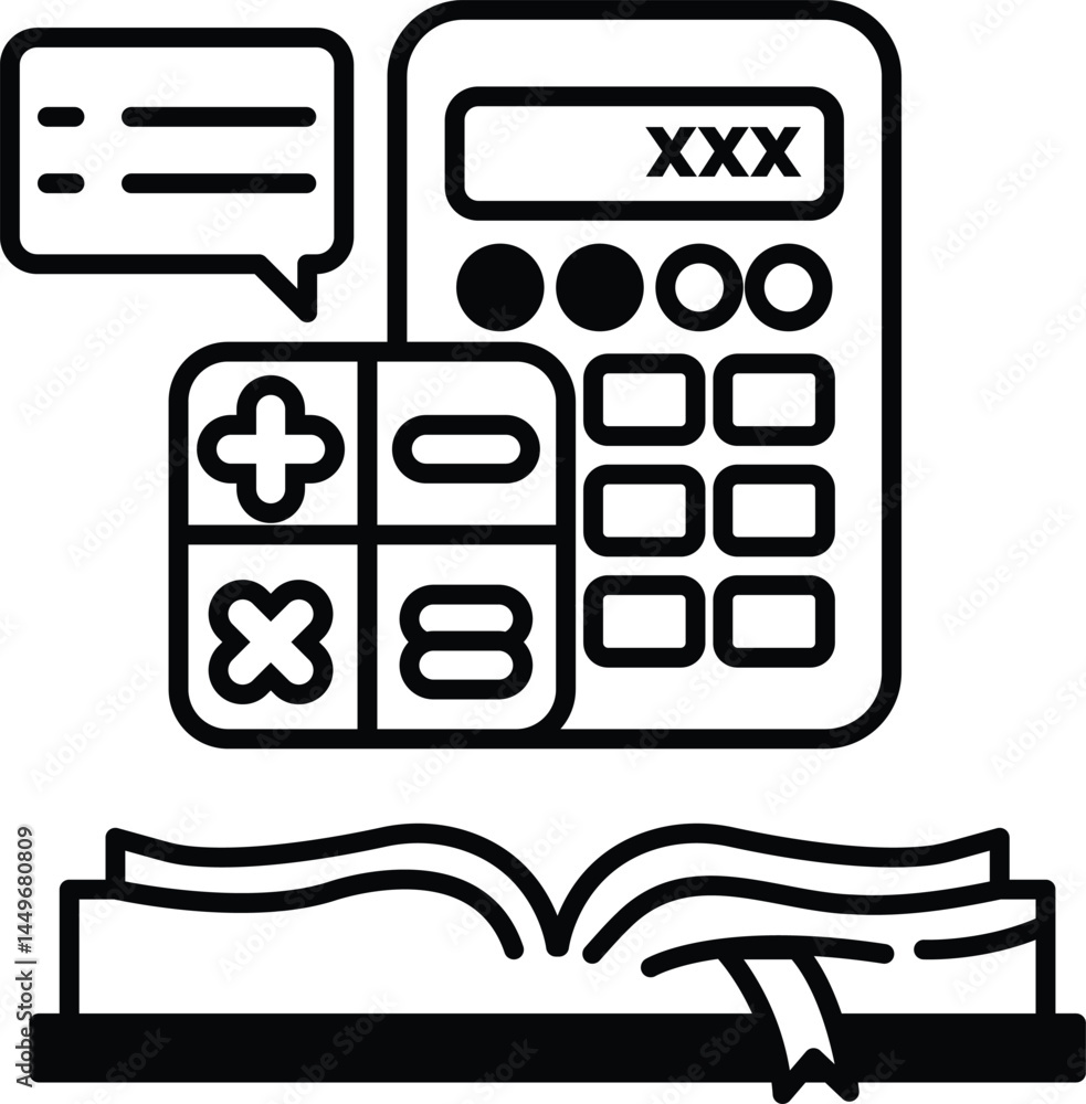 Poster calculator is shown next to a book with a speech bubble above it