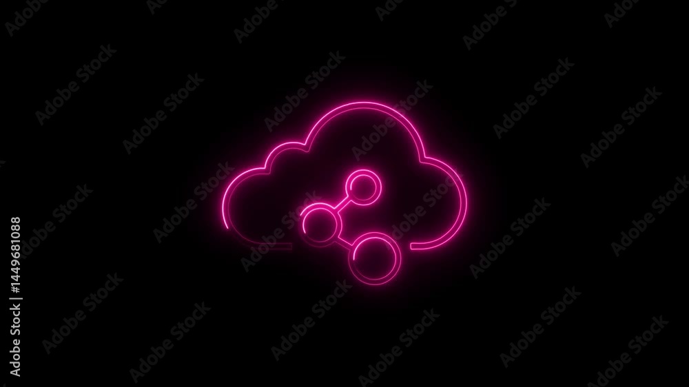 Poster glowing pink cloud share connection network on black background abstract data transmission illustrat