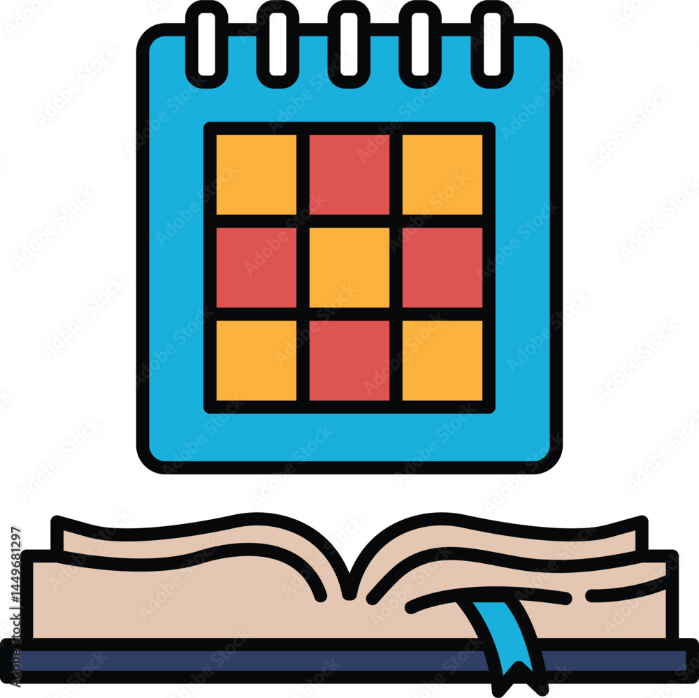 Poster a calendar with a blue and orange background is opened to a page with a red
