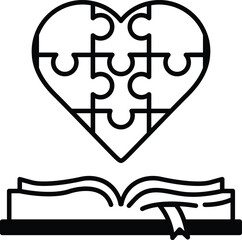 puzzle piece heart is shown with an open book
