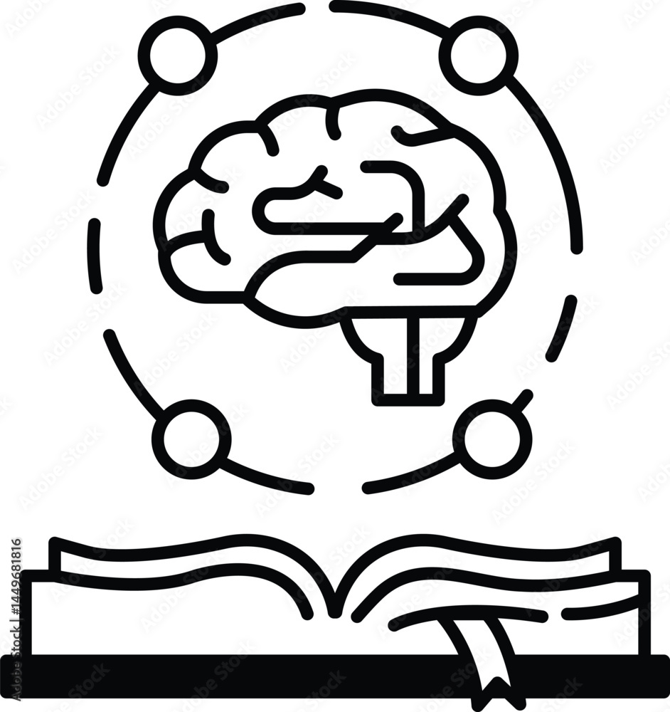 Poster brain is surrounded by a circle of circles with a book in the center