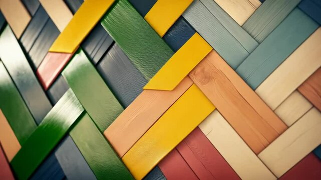 A colorful pattern of wood blocks with a red and white stripe
