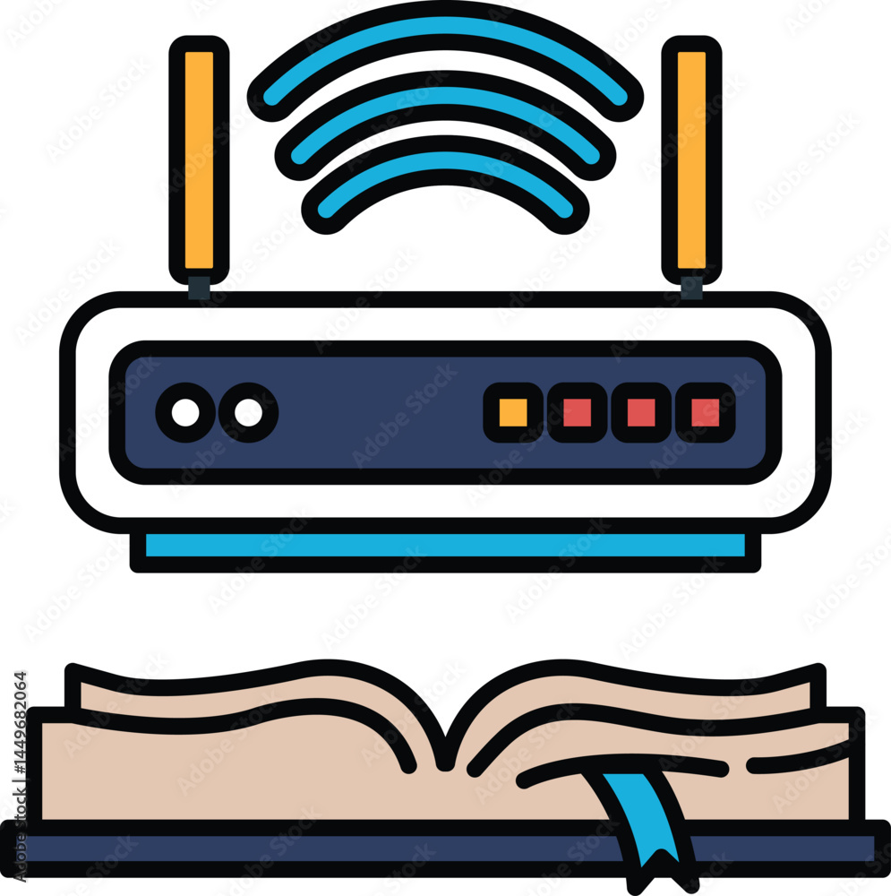 Poster a wifi router is shown next to an open book