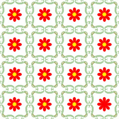 Abstract pattern with red flower on green square