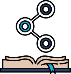 A book with a blue ribbon and three circles on the cover