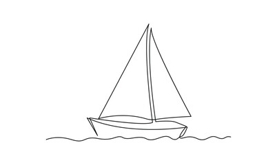 Vector continuous one simple single abstract line drawing of Sailboat travel tourism concept isolated on a white background
