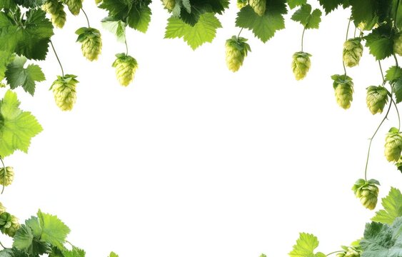 Fresh green hops frame on white background.