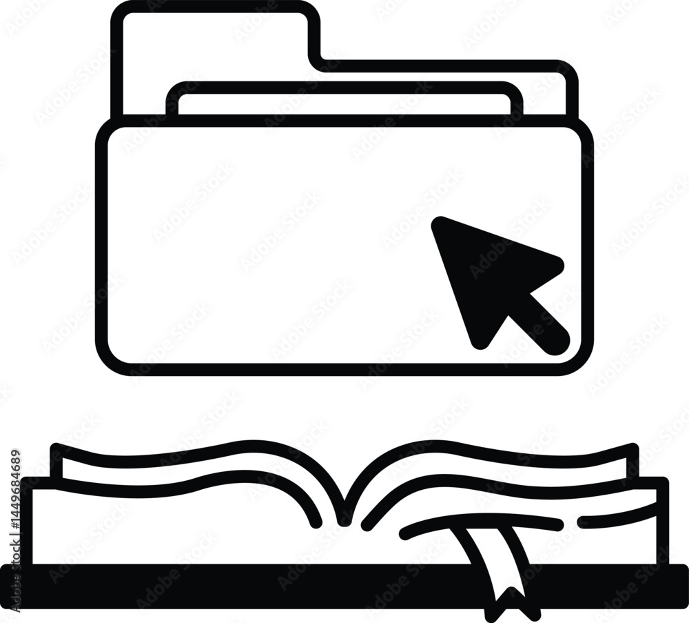 Poster folder with a spine is opened to a page with a bookmark