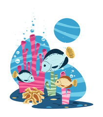 Naklejka premium Flat Style Tropical Fish and Aquatic Plants Isolated Illustration. Perfect for Childrens Books, Aquatic Shops Branding and Ocean Conservation Projects