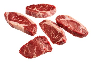 Raw Beef Steaks with Visible Marbling on White Background