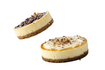 Mini Cheesecakes with Nut Toppings on White Background
