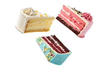 Colorful Cake Slices with Cream and Decorations