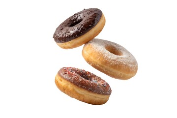 Delicious Donuts with Chocolate and Sprinkles on White Background