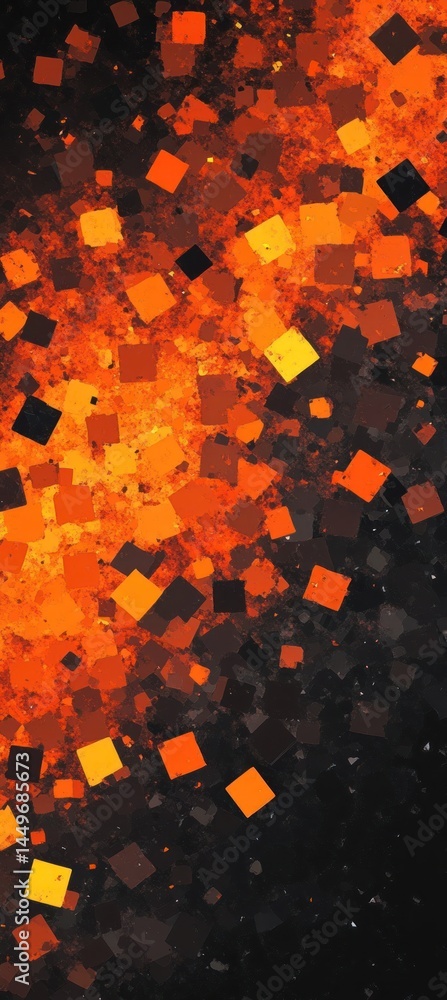 Poster orange and black square abstract background with a random arrangement that can be used for graphic d