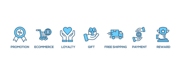 Shopping banner web icon vector illustration concept with icon of promotion, ecommerce, payment, gift, price, free shipping, loyalty, reward