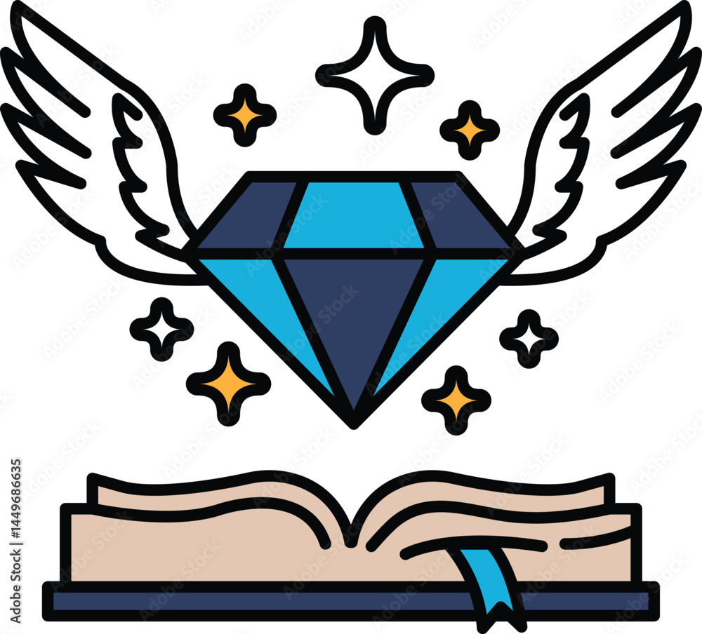 Poster a diamond is hovering above an open book