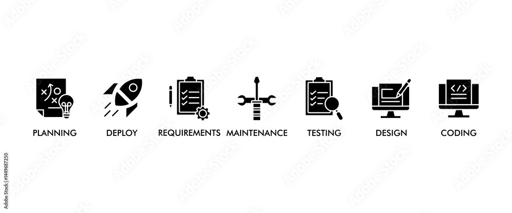 Poster software development life cycle banner web icon vector illustration concept of sdlc with icon of pla