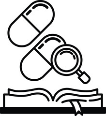 book with a magnifying glass and two pills on the pages