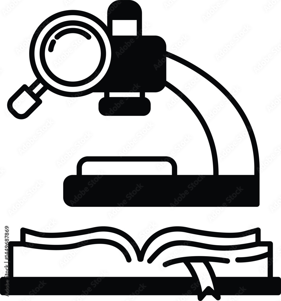 Poster microscope is shown with an open book next to it
