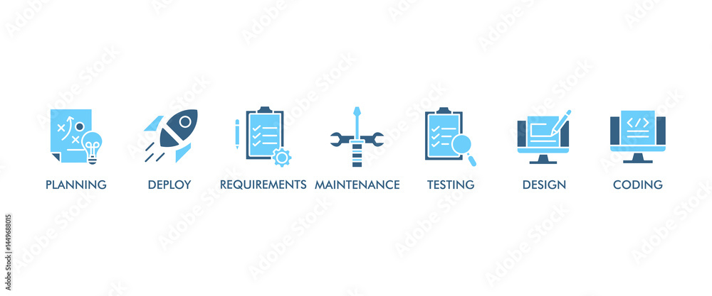 Poster software development life cycle banner web icon vector illustration concept of sdlc with icon of pla