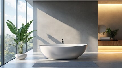 Luxurious Bathroom with Bathtub and Plant