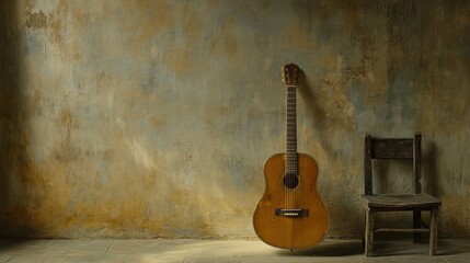 Naklejka premium Acoustic Guitar against Rustic Wall