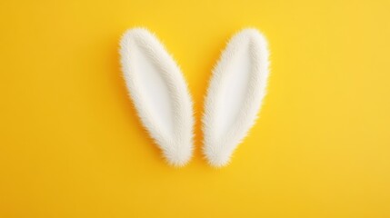 Fototapeta premium White bunny ears on yellow background