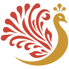 Elegant Peacock Design: Red and Gold Bird Illustration