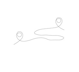 Continuous line drawing by hand with locations marked with roads or routes.white background. Path on the map from one place to another. Find the route.