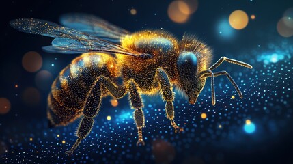 Naklejka premium Golden Honeybee in Flight