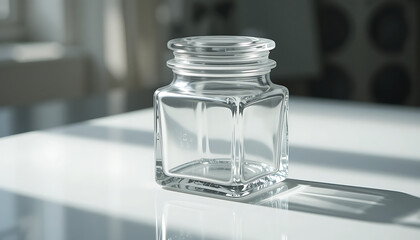 Square Glass Jar on White Surface