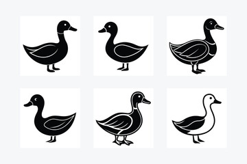 Ducks Set Silhouette Vector Illustration.