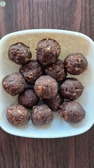 Chickpea and nut candies lie on a plate