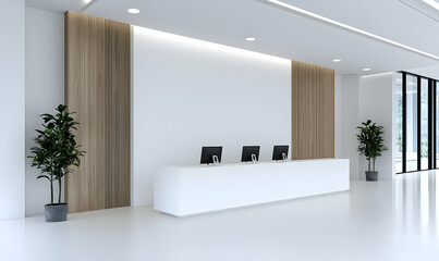 Fototapeta premium Modern Reception Desk with Minimalist Design in Office Environment