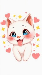 Fototapeta premium cat with hearts smiling cat white cat cute cat anime cat funny cat cartoon cat tongue out cat kawaii cat 