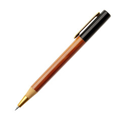 Naklejka premium Wooden ballpoint pen with contrasting colors. The pen features a light brown wooden barrel with a black cap and a gold-toned tip