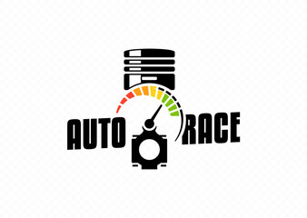 Piston and speedometer, symbolizing power, speed, and automotive service vector logo
