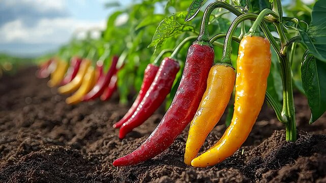 red hot chili peppers on a tree
