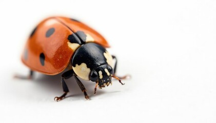 Naklejka premium Close-up of a single ladybug on white background, tiny, red, wildlife