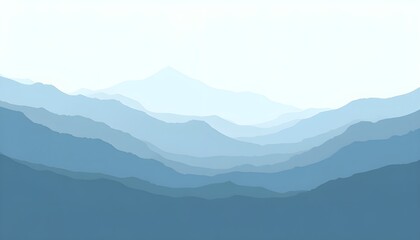Naklejka premium Abstract misty mountain range with flowing horizontal layers in muted cool tones, minimalist composition on a soft beige background, ideal for modern wall art