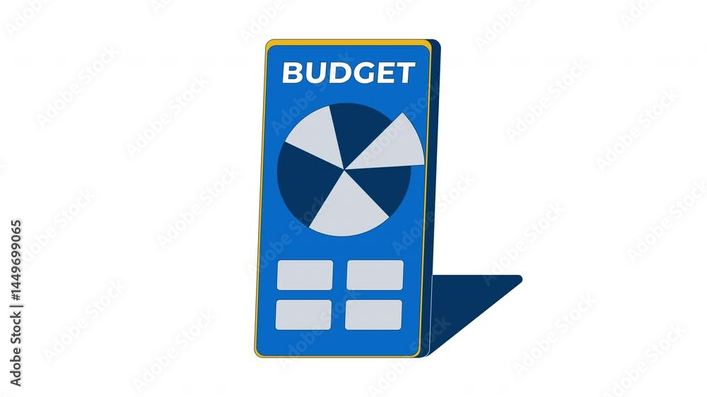 Poster budgeting app interface on smartphone screen 2d cartoon object animation. pie chart and financial ca