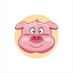 Pig Head Icon - Colored Illustration Style