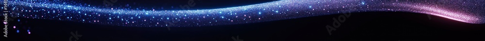 Poster abstract digital art of flowing light particles creating a dynamic wave in a dark space, suitable fo