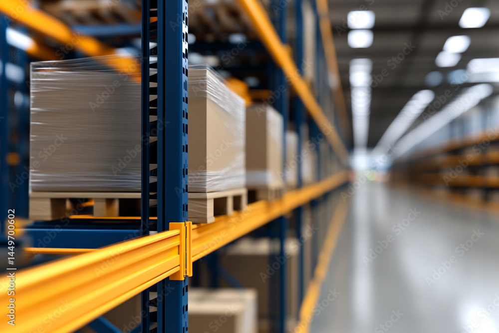 Poster close-up view of warehouse management system displaying inventory status and organization in a distr